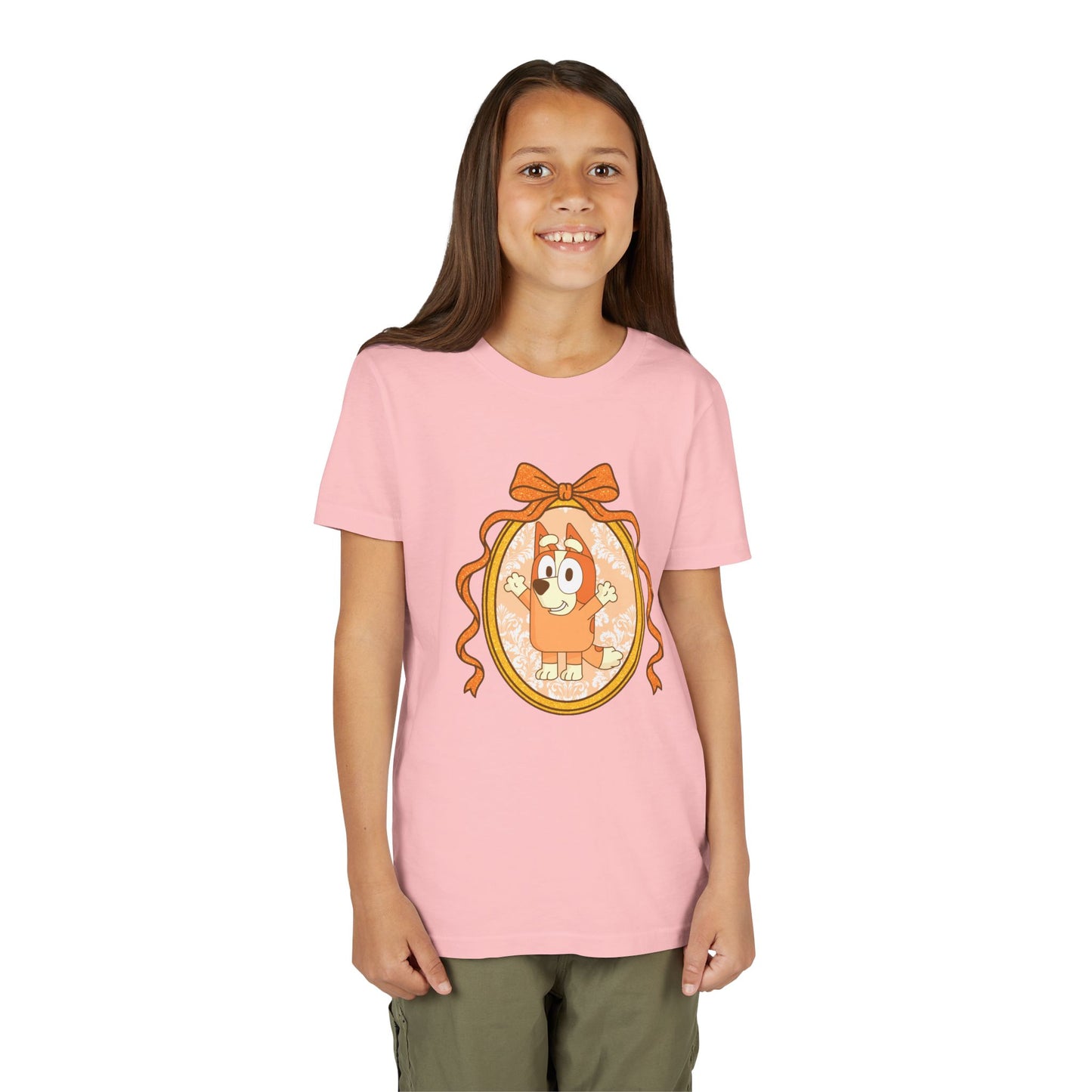 Youth Tee — Cute Orange Dog Portrait with Bow (Kids' Animal Shirt)