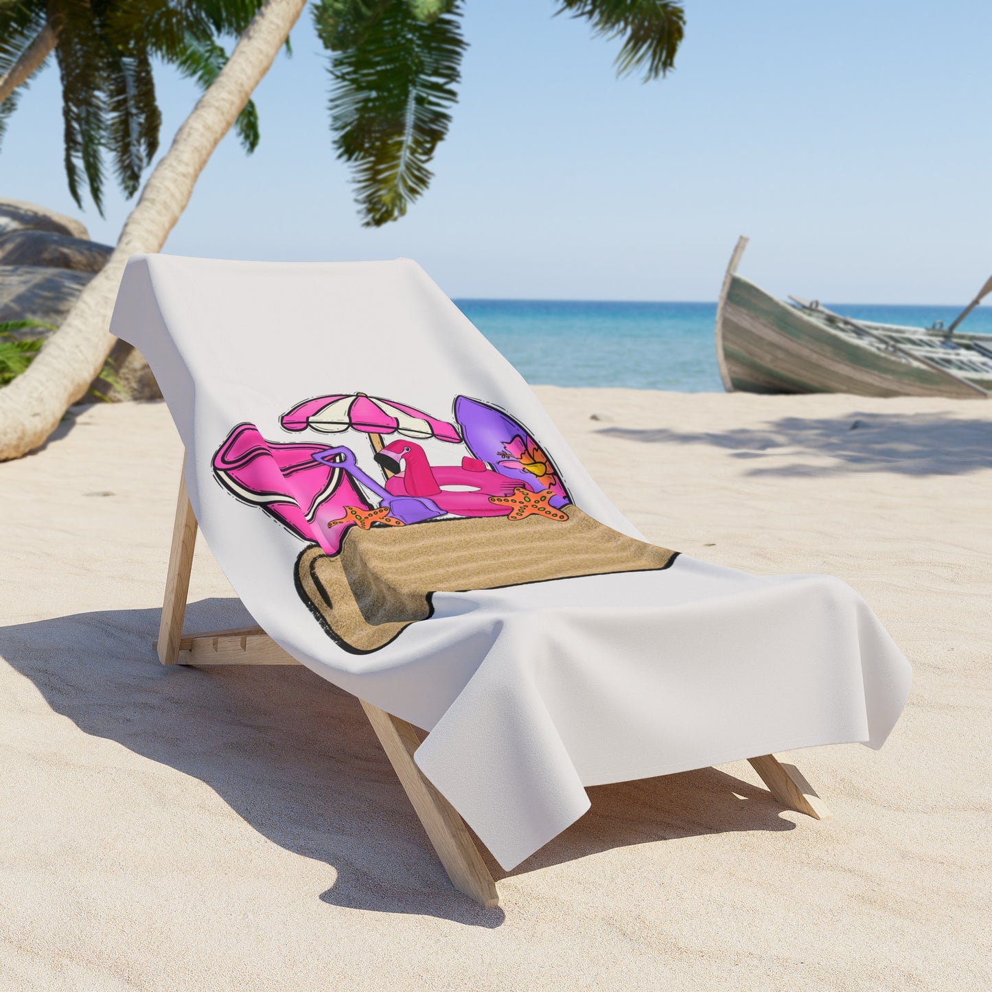 Beach Towel - Pink Flip Flops & Surfboard Summer Beach Towel