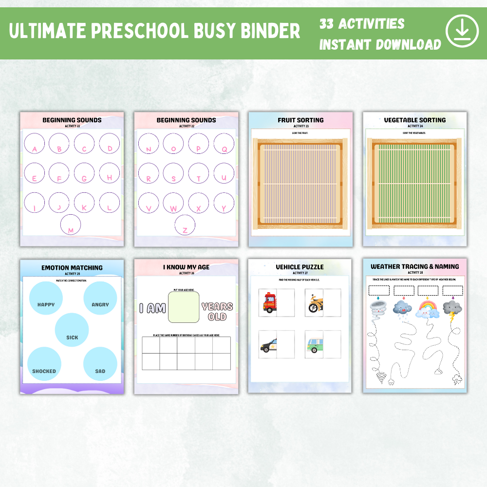 Printable Preschool Busy Binder - Digital Download - Tactical Guardian