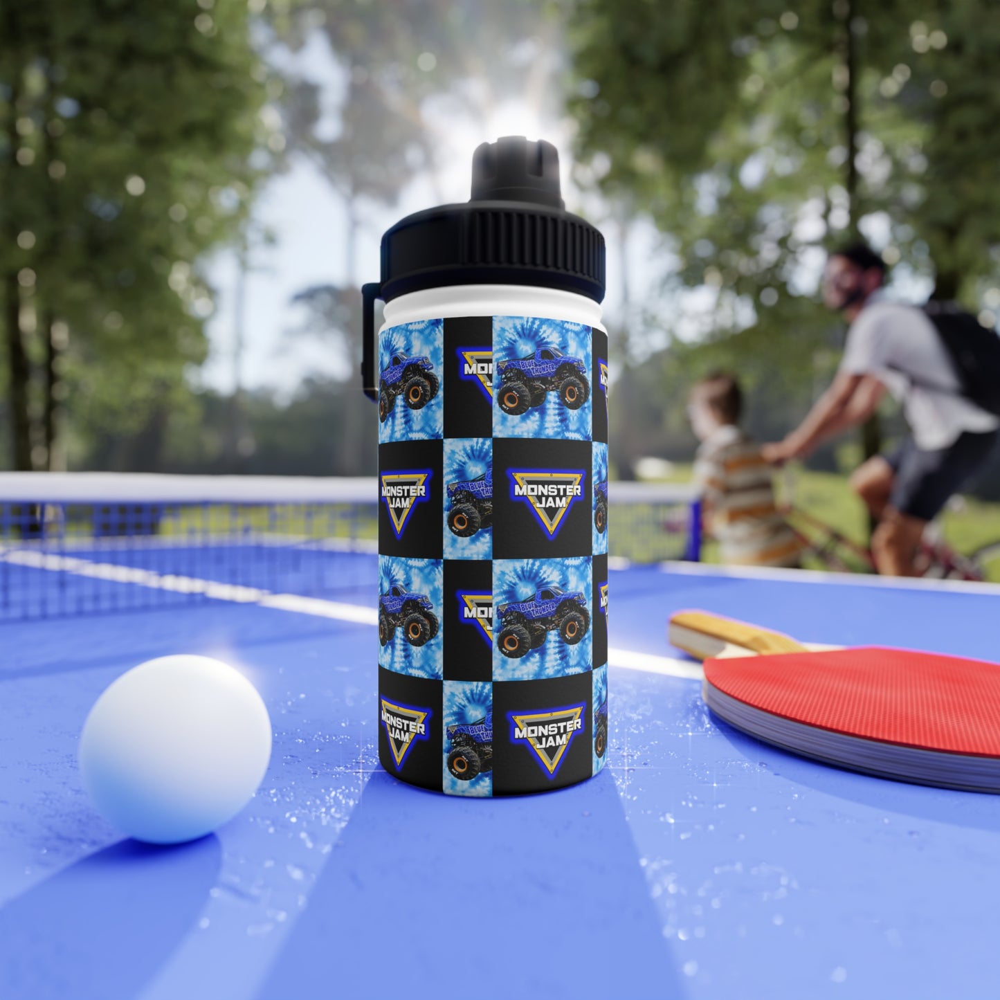Monster Jam Blue Tie-Dye Stainless Steel Water Bottle (Sports Lid)