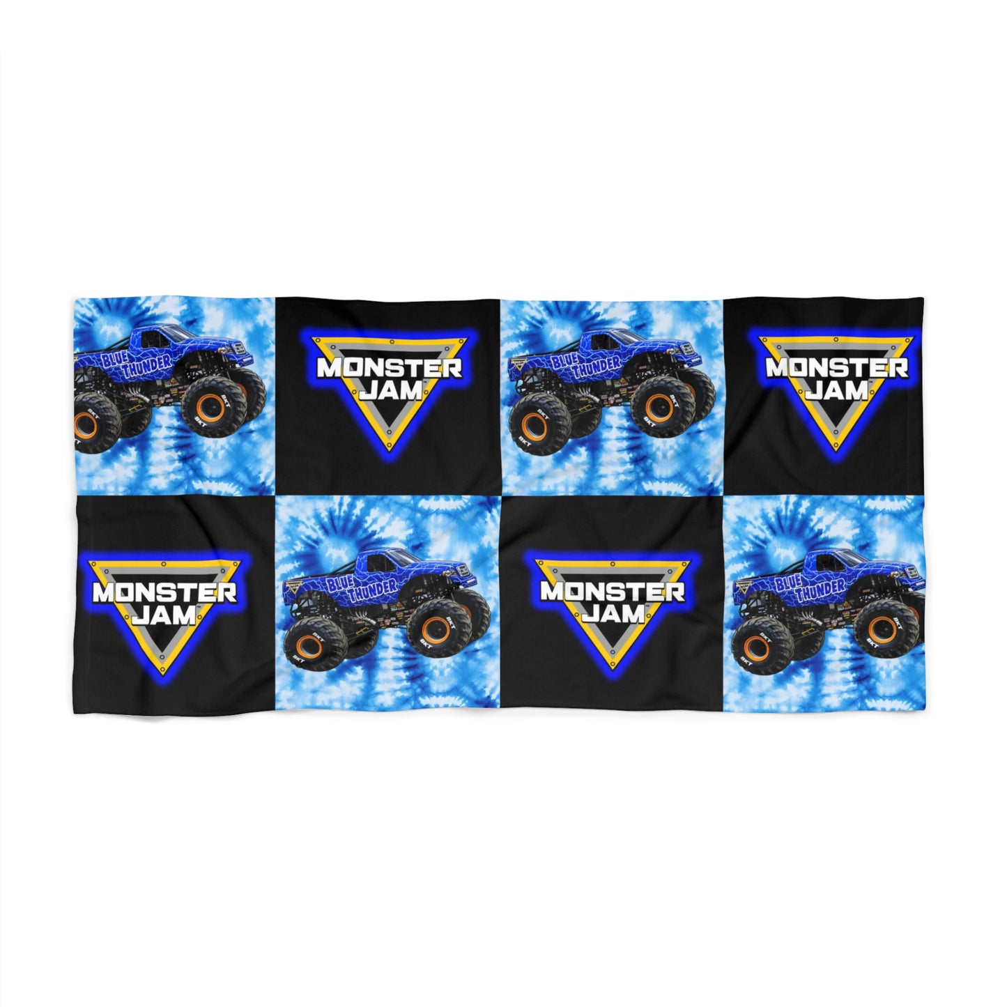 Monster Jam Blue Tie-Dye Beach Towel – Kids’ Monster Truck Logo Design