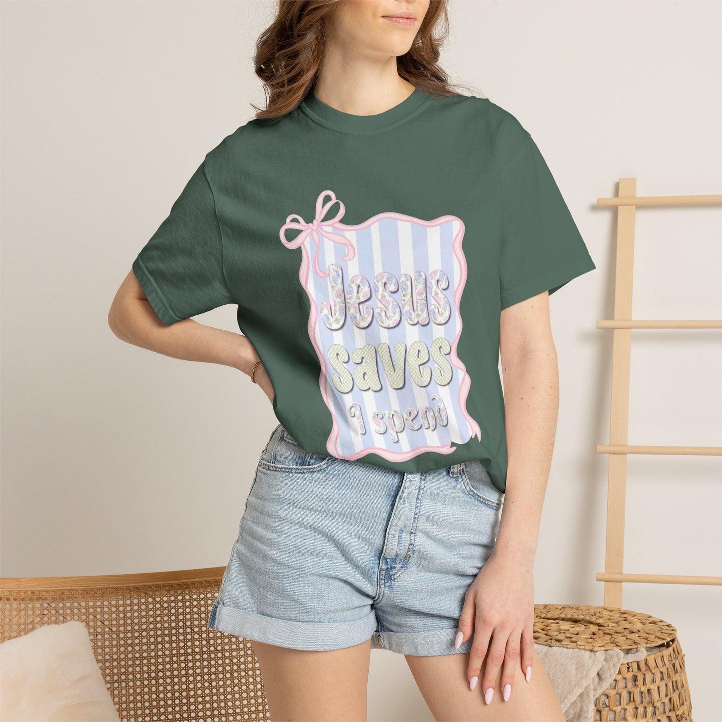 Jesus Saves I Present T-Shirt — Pastel Ribbon Christian Tee