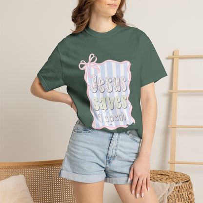 Jesus Saves I Present T-Shirt — Pastel Ribbon Christian Tee