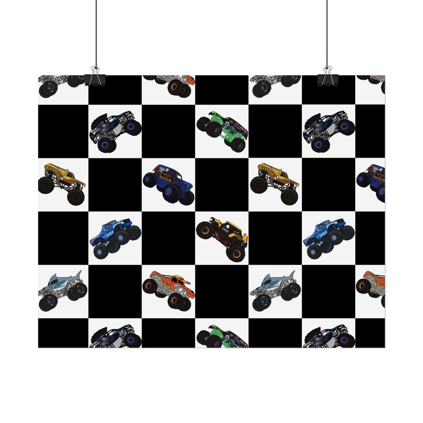 Monster Truck Checkered Poster – Kids Room Wall Art
