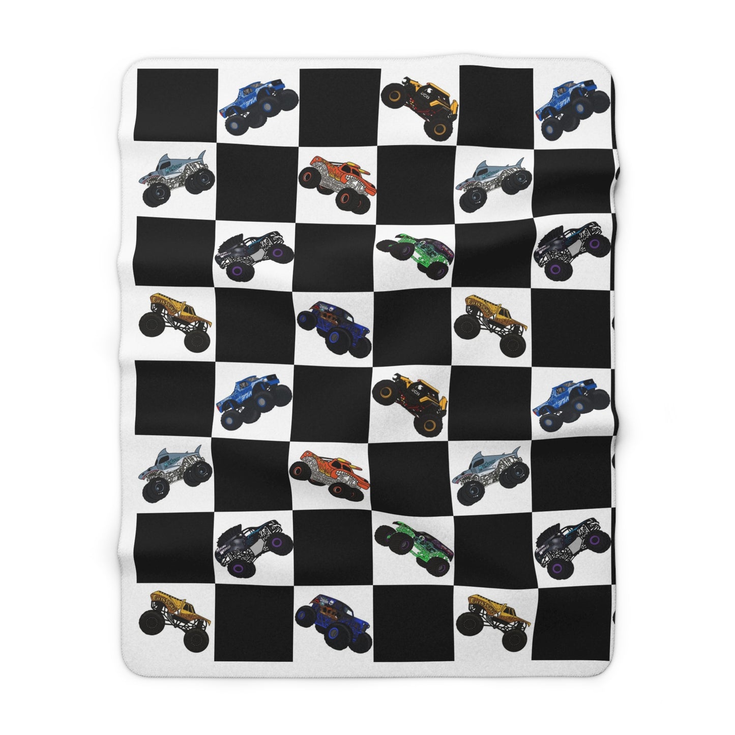 Sherpa Blanket — Checkered Monster Truck Throw for Kids & Fans