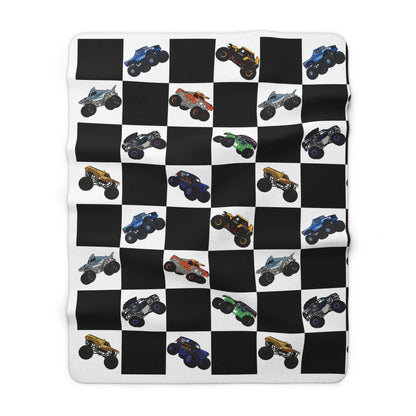 Sherpa Blanket — Checkered Monster Truck Throw for Kids & Fans