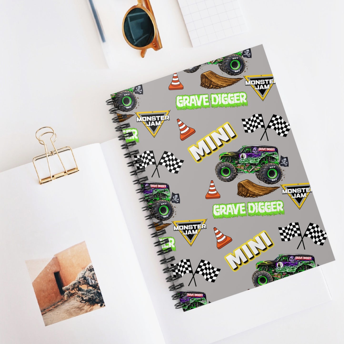 Grave Digger Mini Monster Truck Spiral Notebook — Racing Checkered Notes for Kids