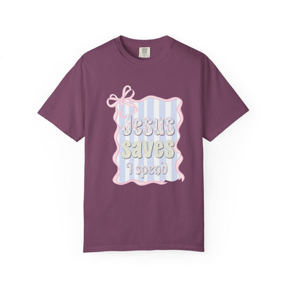 Jesus Saves I Present T-Shirt — Pastel Ribbon Christian Tee