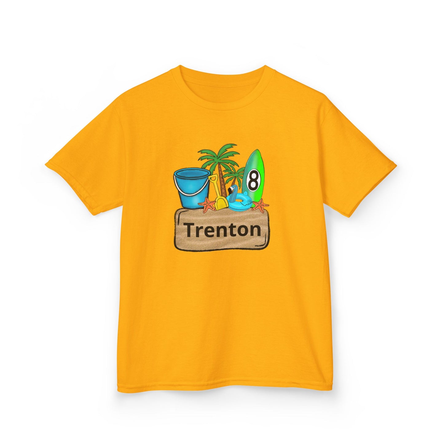 Kids Tee — Personalized Beach Design with Name (Trenton)