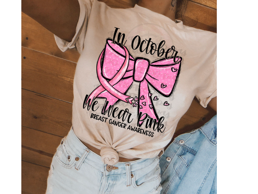 In October Pink Bow Breast Cancer Awareness