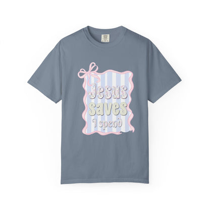 Jesus Saves I Present T-Shirt — Pastel Ribbon Christian Tee