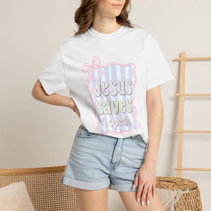 Jesus Saves I Present T-Shirt — Pastel Ribbon Christian Tee
