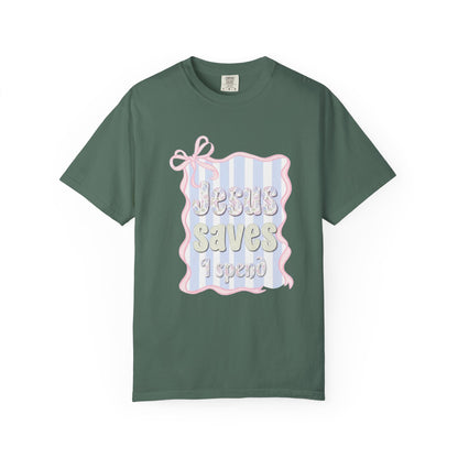 Jesus Saves I Present T-Shirt — Pastel Ribbon Christian Tee