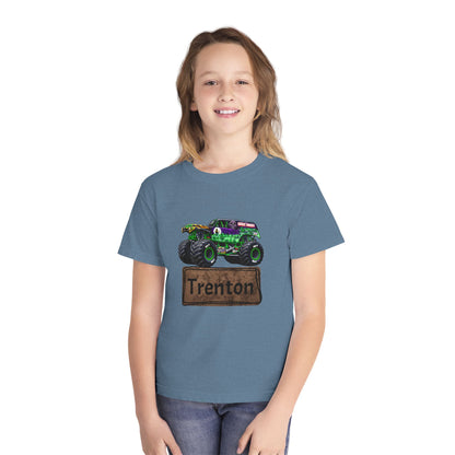 Youth Monster Truck Tee — Personalized "Trenton" Name Design