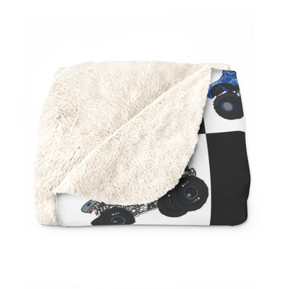 Sherpa Blanket — Checkered Monster Truck Throw for Kids & Fans