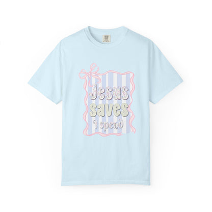 Jesus Saves I Present T-Shirt — Pastel Ribbon Christian Tee