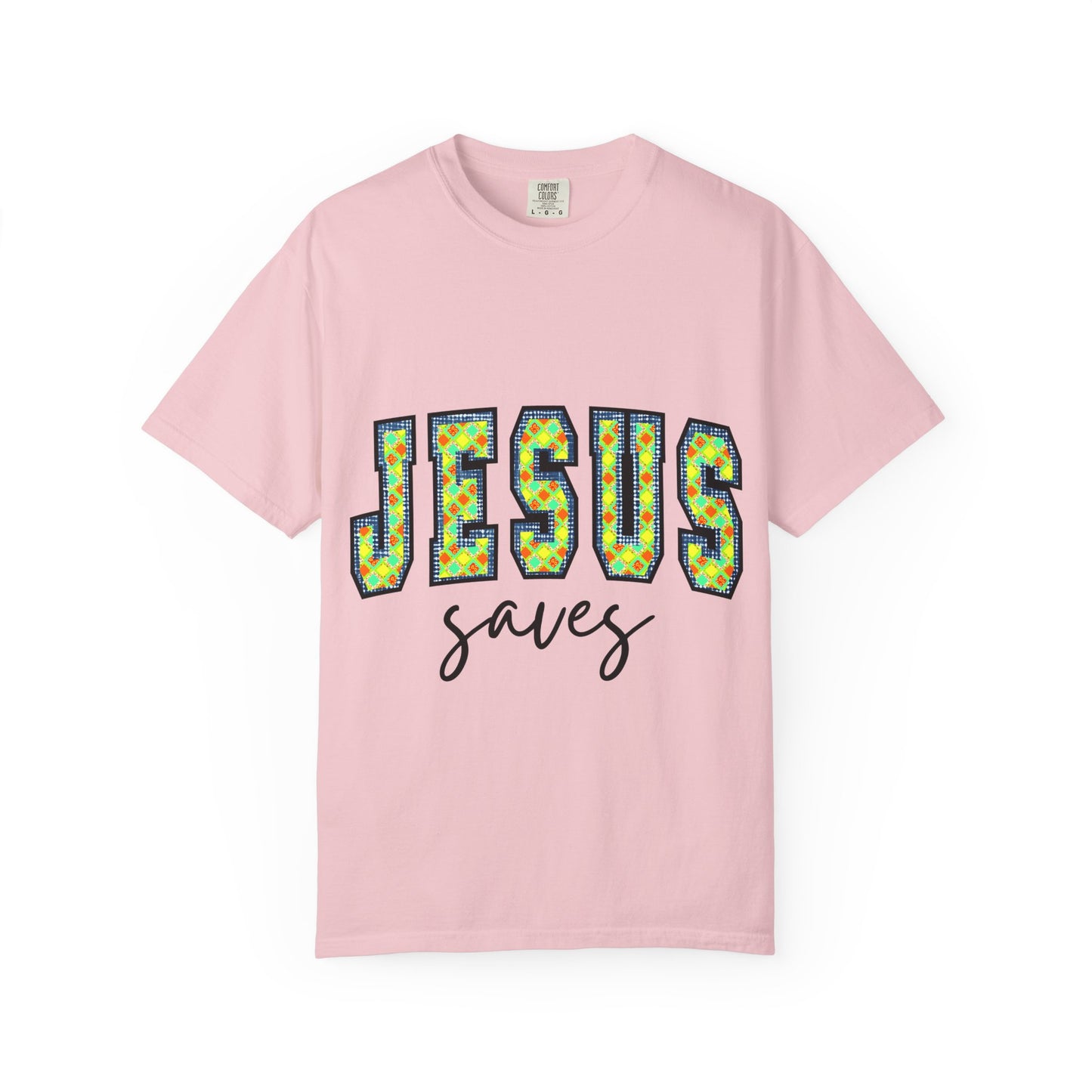 Jesus Saves T‑Shirt — Floral Mosaic Faith Tee for Christians