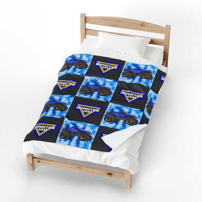 Monster Jam Velveteen Plush Blanket — Blue Tie-Dye Truck Logo Throw