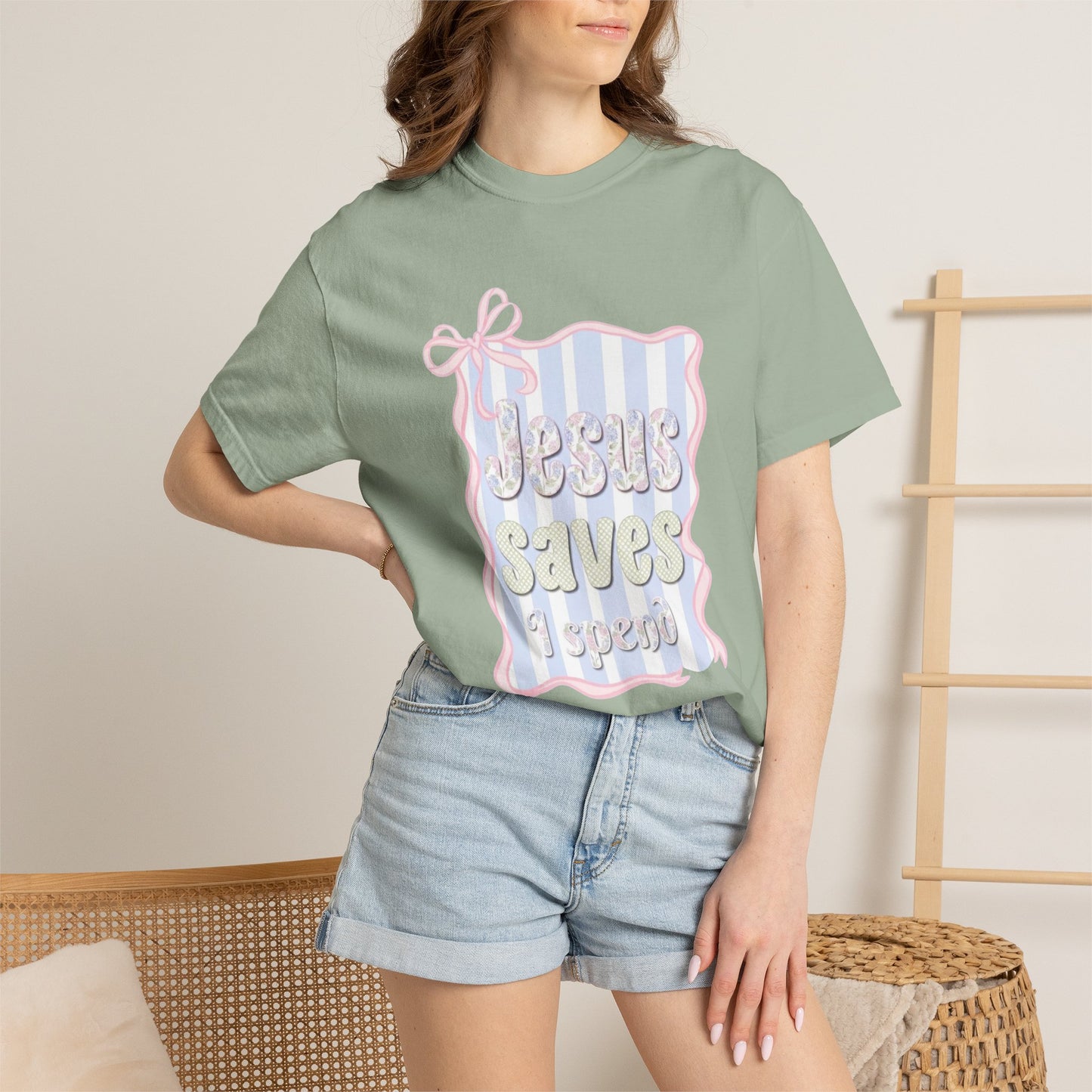 Jesus Saves I Present T-Shirt — Pastel Ribbon Christian Tee