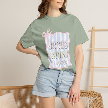Jesus Saves I Present T-Shirt — Pastel Ribbon Christian Tee