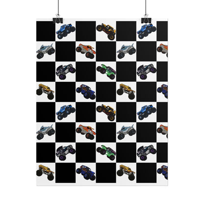 Monster Truck Checkered Poster – Kids Room Wall Art