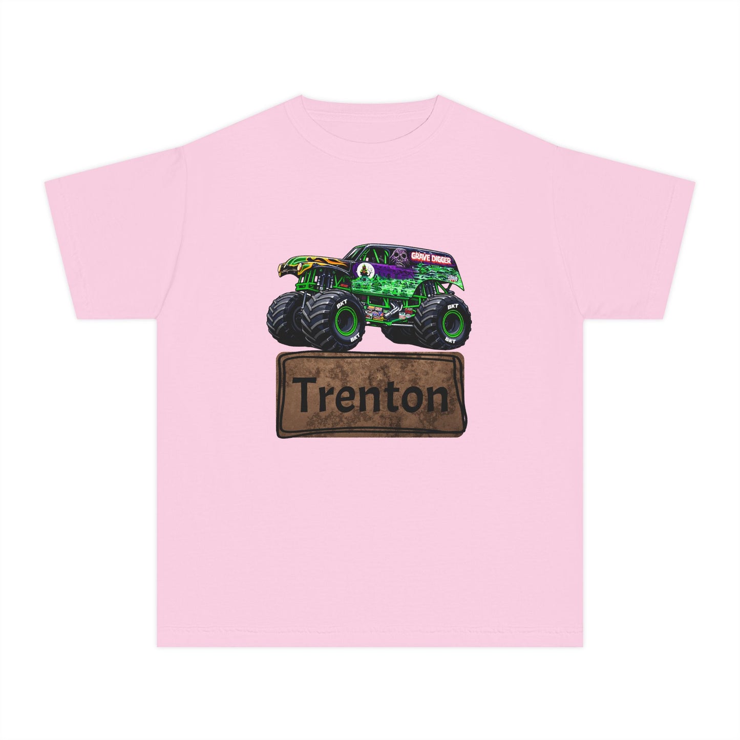 Youth Monster Truck Tee — Personalized "Trenton" Name Design