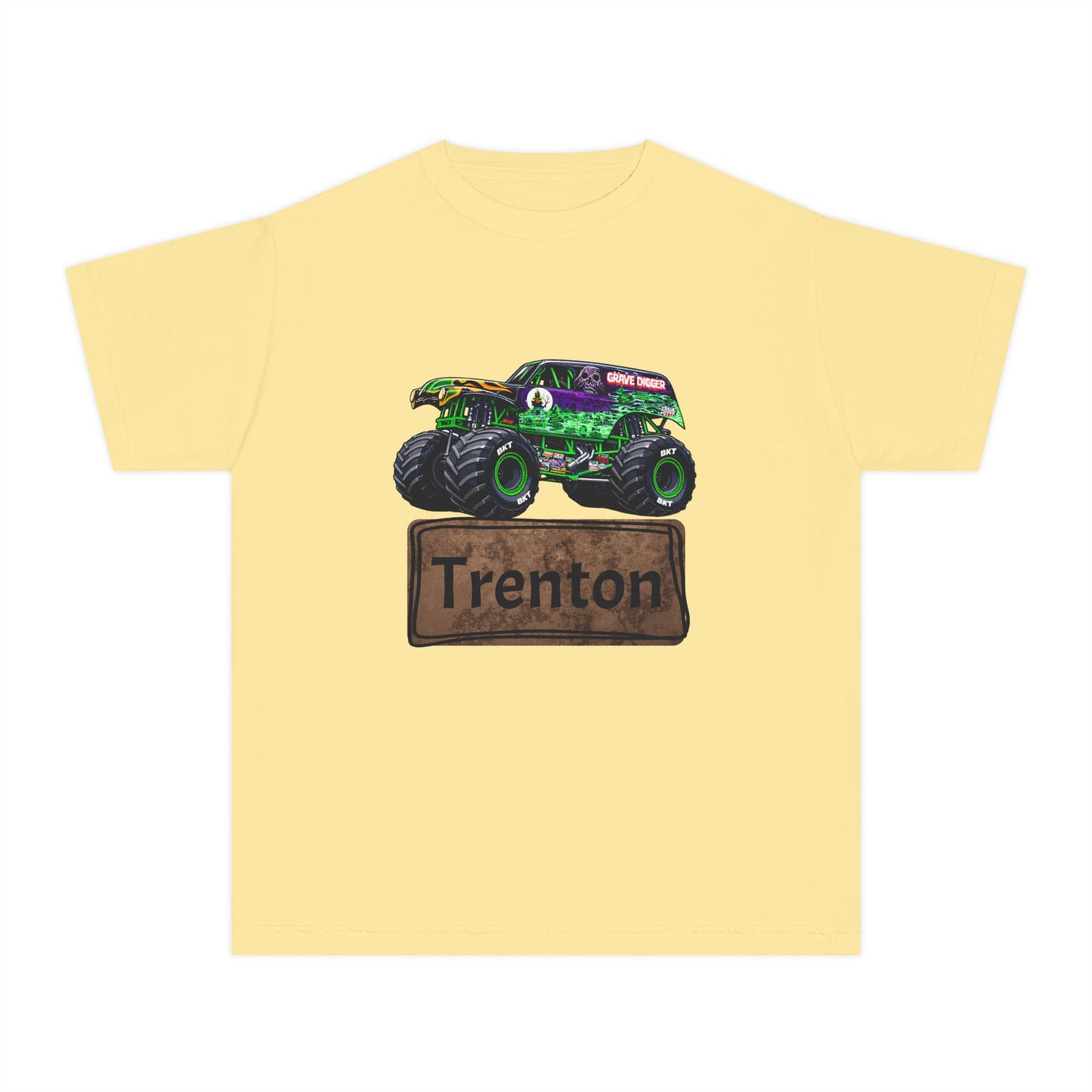 Youth Monster Truck Tee — Personalized "Trenton" Name Design