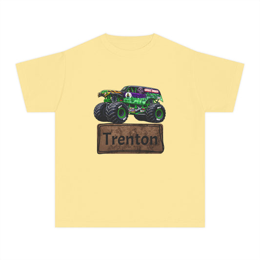 Youth Monster Truck Tee — Personalized "Trenton" Name Design