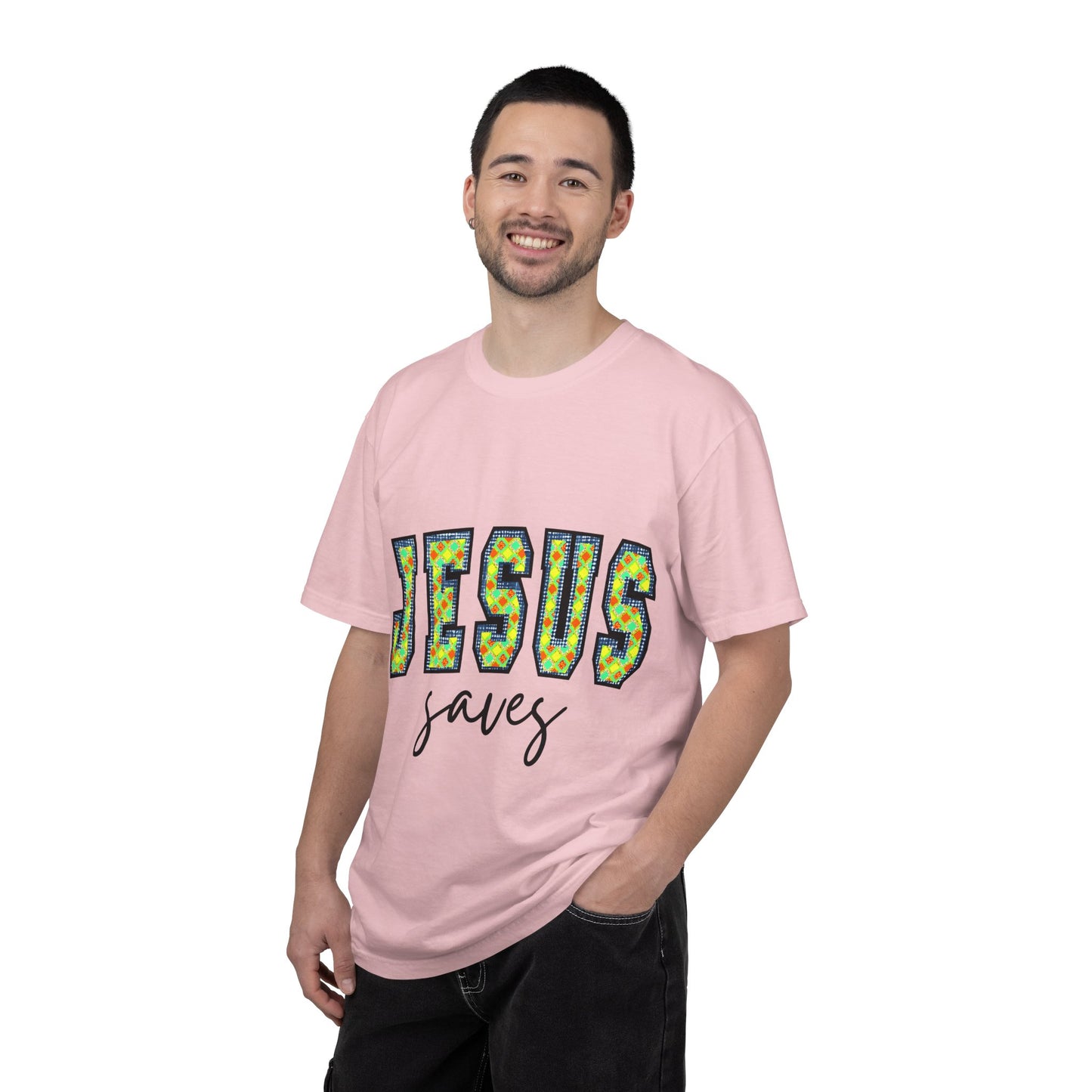 Jesus Saves T‑Shirt — Floral Mosaic Faith Tee for Christians