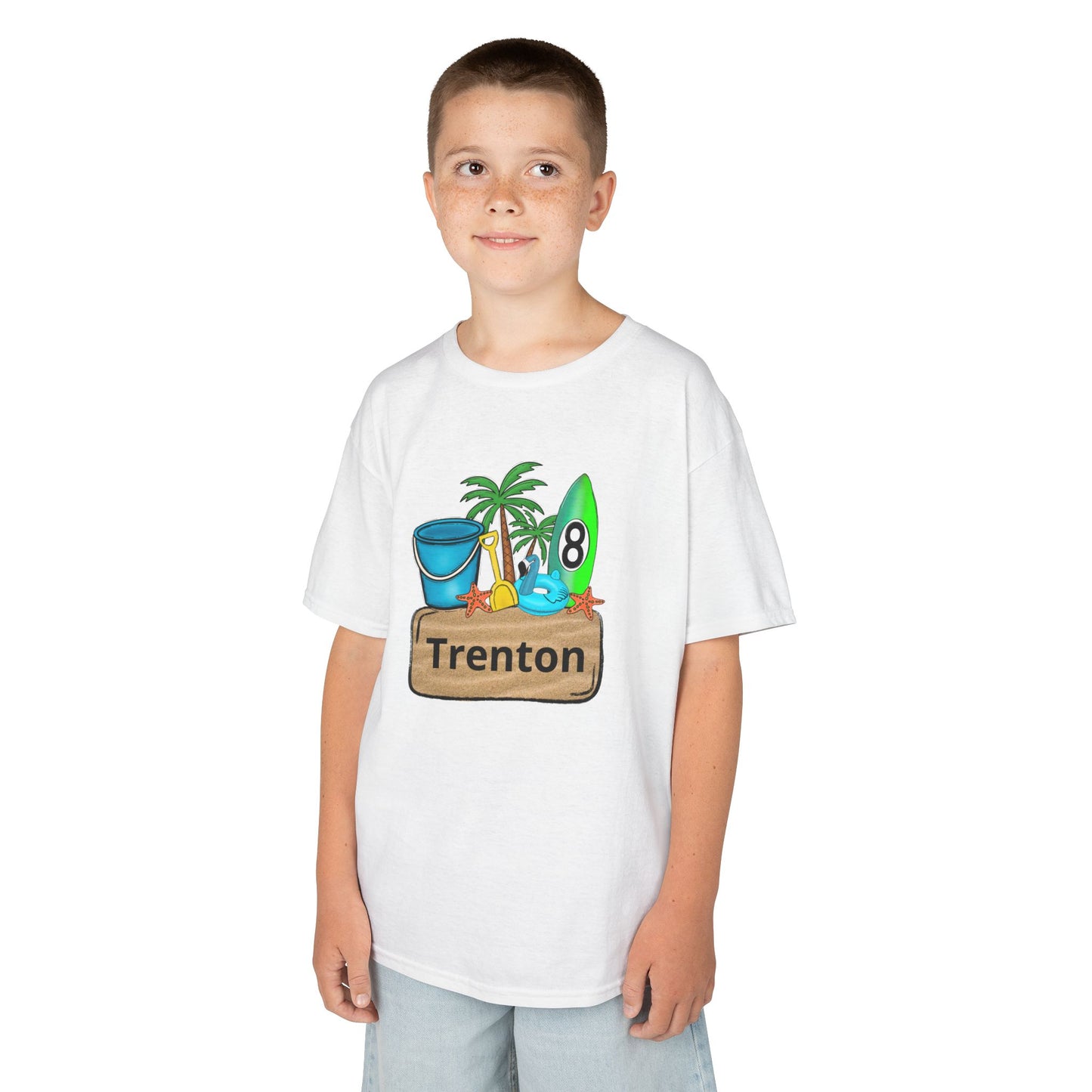 Kids Tee — Personalized Beach Design with Name (Trenton)