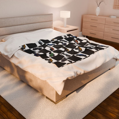 Monster Truck Checkered Velveteen Plush Blanket — Kids Racing Throw