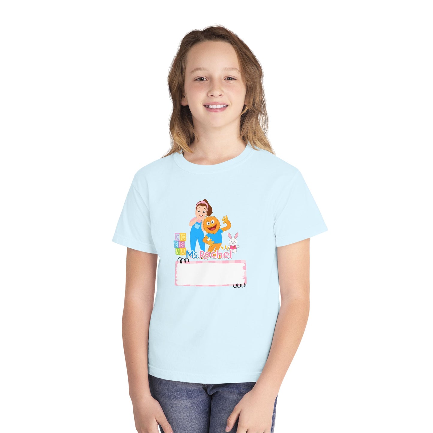 Youth Name-Label T-Shirt - Cute Preschool Daycare Shirt with Blocks & Bunny