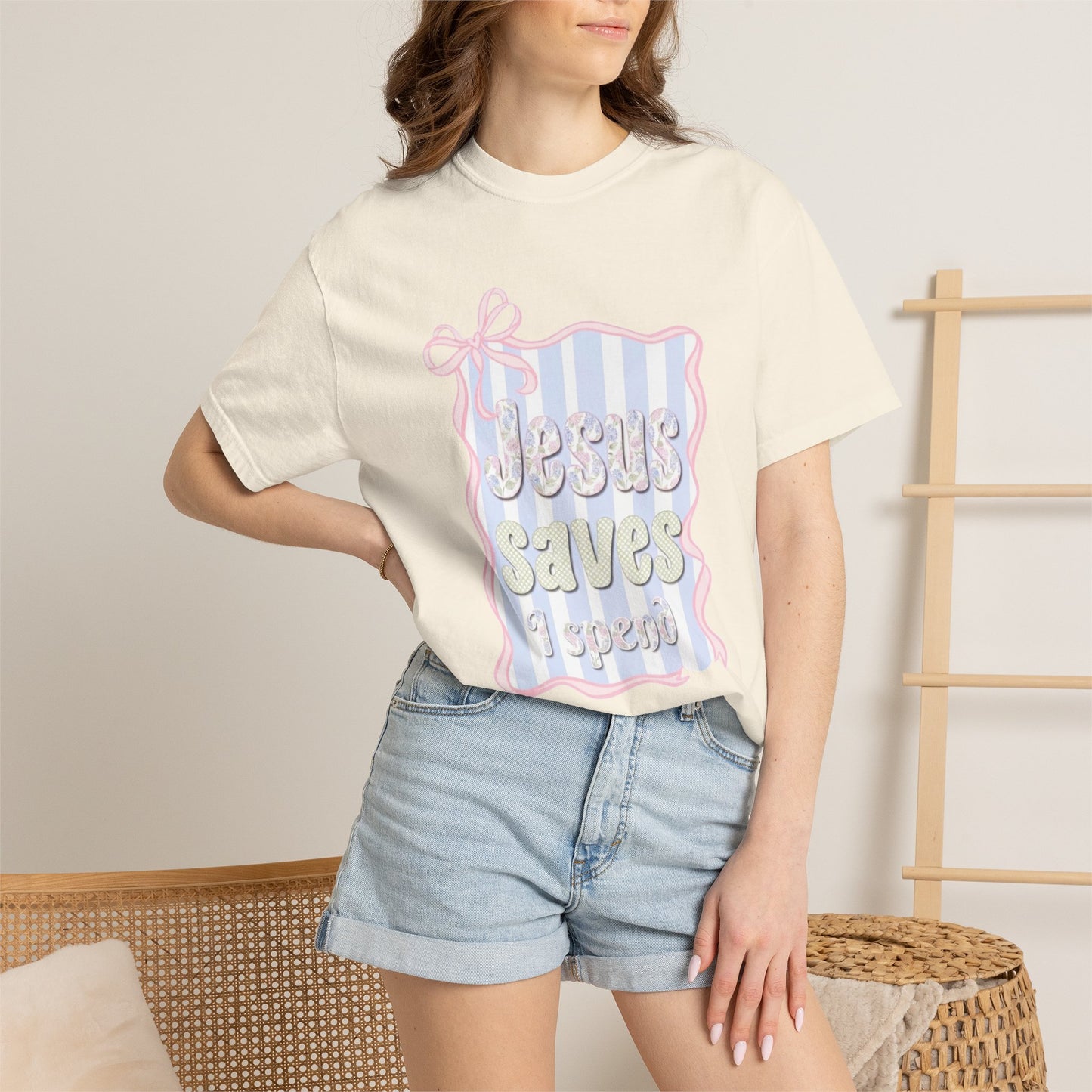 Jesus Saves I Present T-Shirt — Pastel Ribbon Christian Tee
