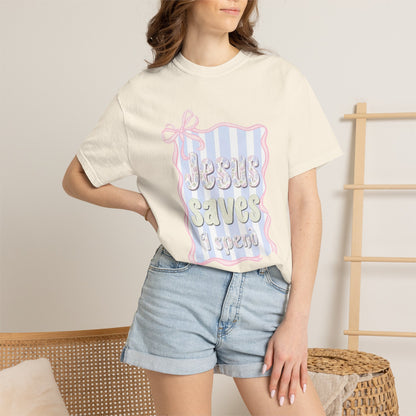 Jesus Saves I Present T-Shirt — Pastel Ribbon Christian Tee