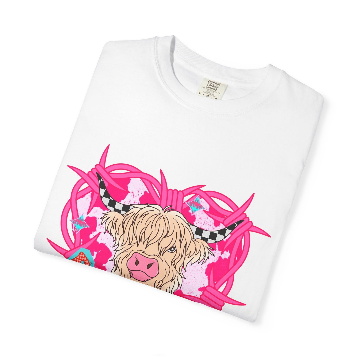 Highland Cow Heart T-Shirt — Cute Pink Scottish Cow Graphic Tee