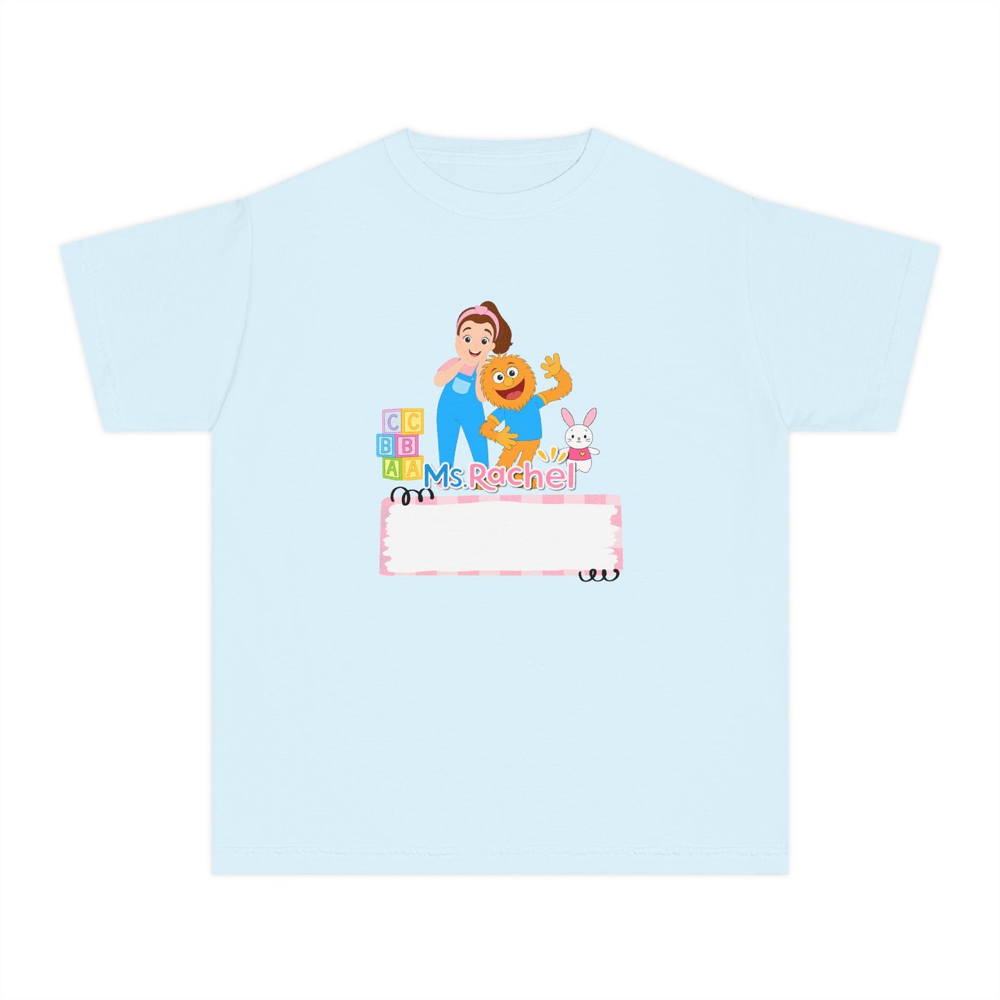 Youth Name-Label T-Shirt - Cute Preschool Daycare Shirt with Blocks & Bunny