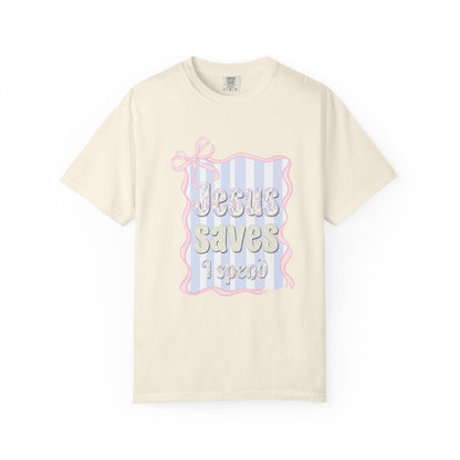 Jesus Saves I Present T-Shirt — Pastel Ribbon Christian Tee