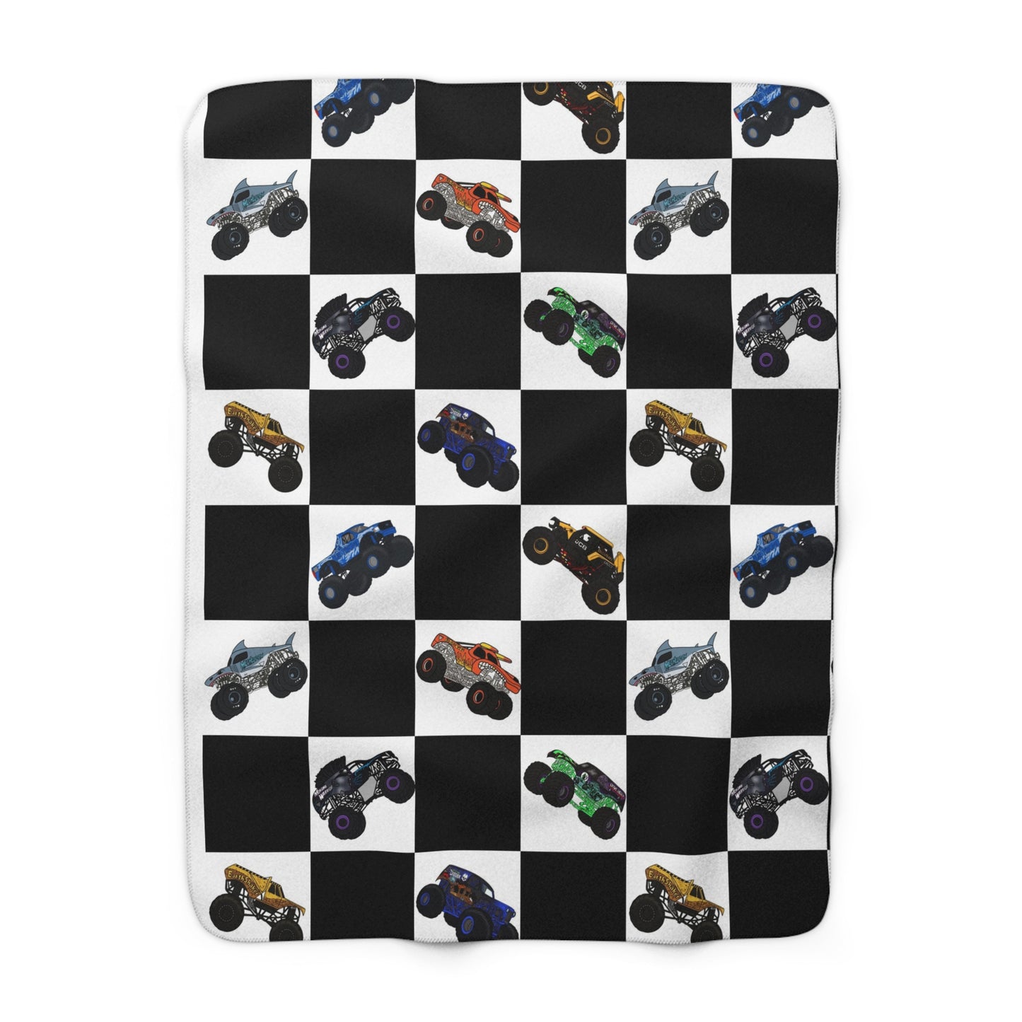 Sherpa Blanket — Checkered Monster Truck Throw for Kids & Fans