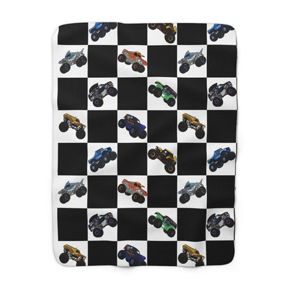 Sherpa Blanket — Checkered Monster Truck Throw for Kids & Fans