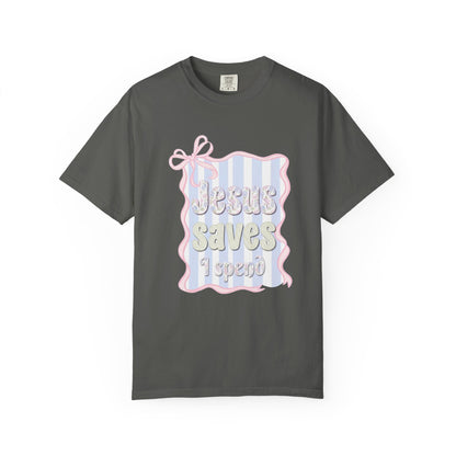 Jesus Saves I Present T-Shirt — Pastel Ribbon Christian Tee
