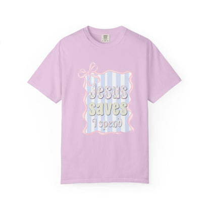 Jesus Saves I Present T-Shirt — Pastel Ribbon Christian Tee