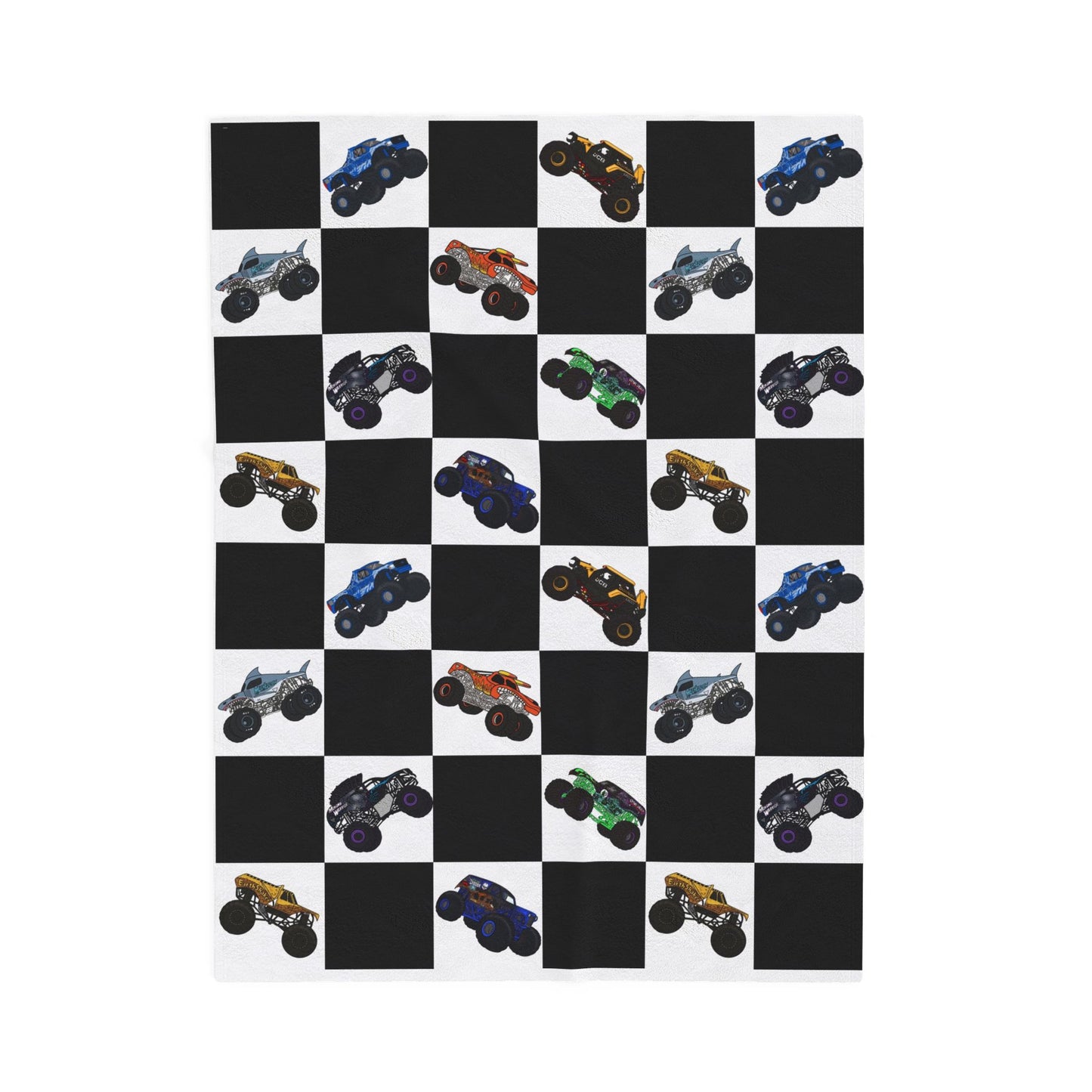 Monster Truck Checkered Velveteen Plush Blanket — Kids Racing Throw