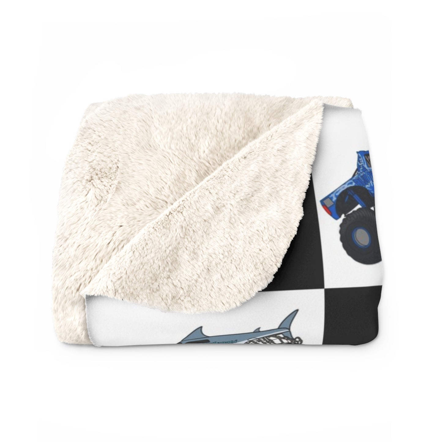 Sherpa Blanket — Checkered Monster Truck Throw for Kids & Fans