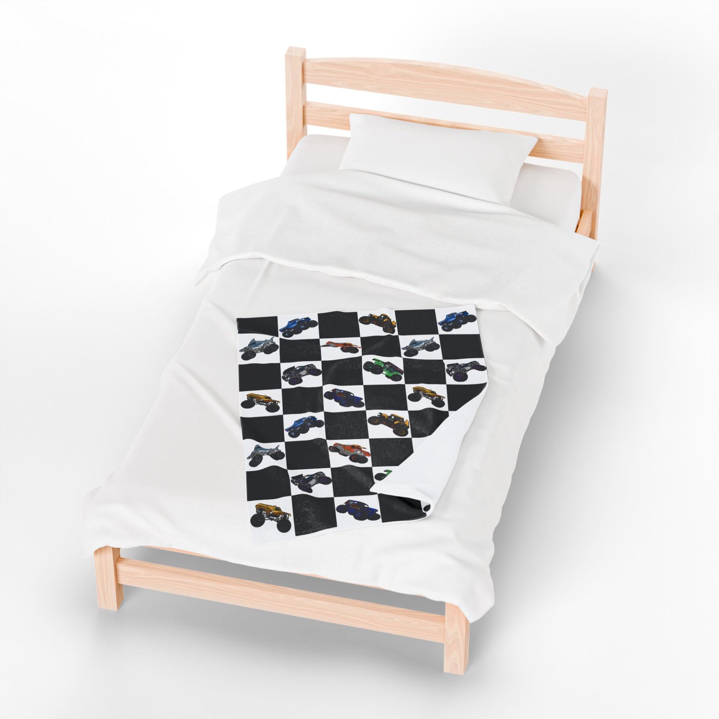 Monster Truck Checkered Velveteen Plush Blanket — Kids Racing Throw