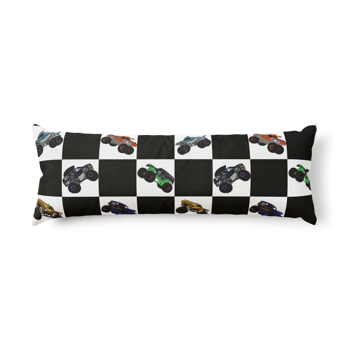 Racing Monster Truck Body Pillow — Checkered Track Design for Kids & Fans