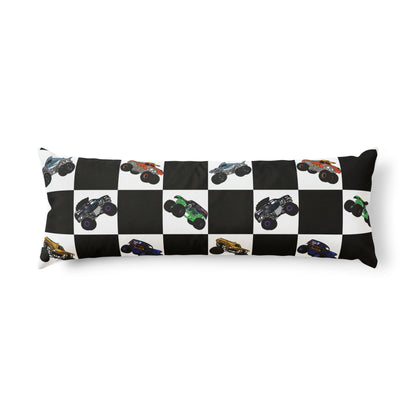 Racing Monster Truck Body Pillow — Checkered Track Design for Kids & Fans