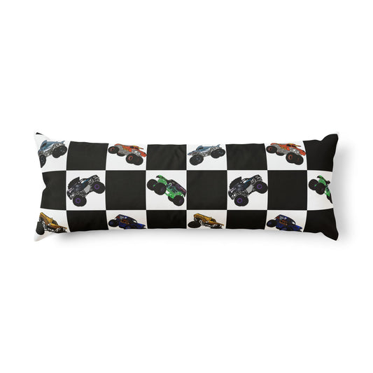 Racing Monster Truck Body Pillow — Checkered Track Design for Kids & Fans