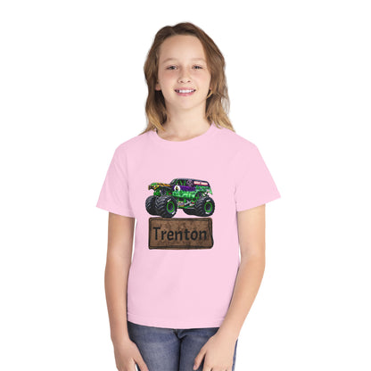 Youth Monster Truck Tee — Personalized "Trenton" Name Design