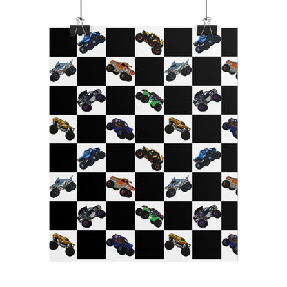 Monster Truck Checkered Poster – Kids Room Wall Art