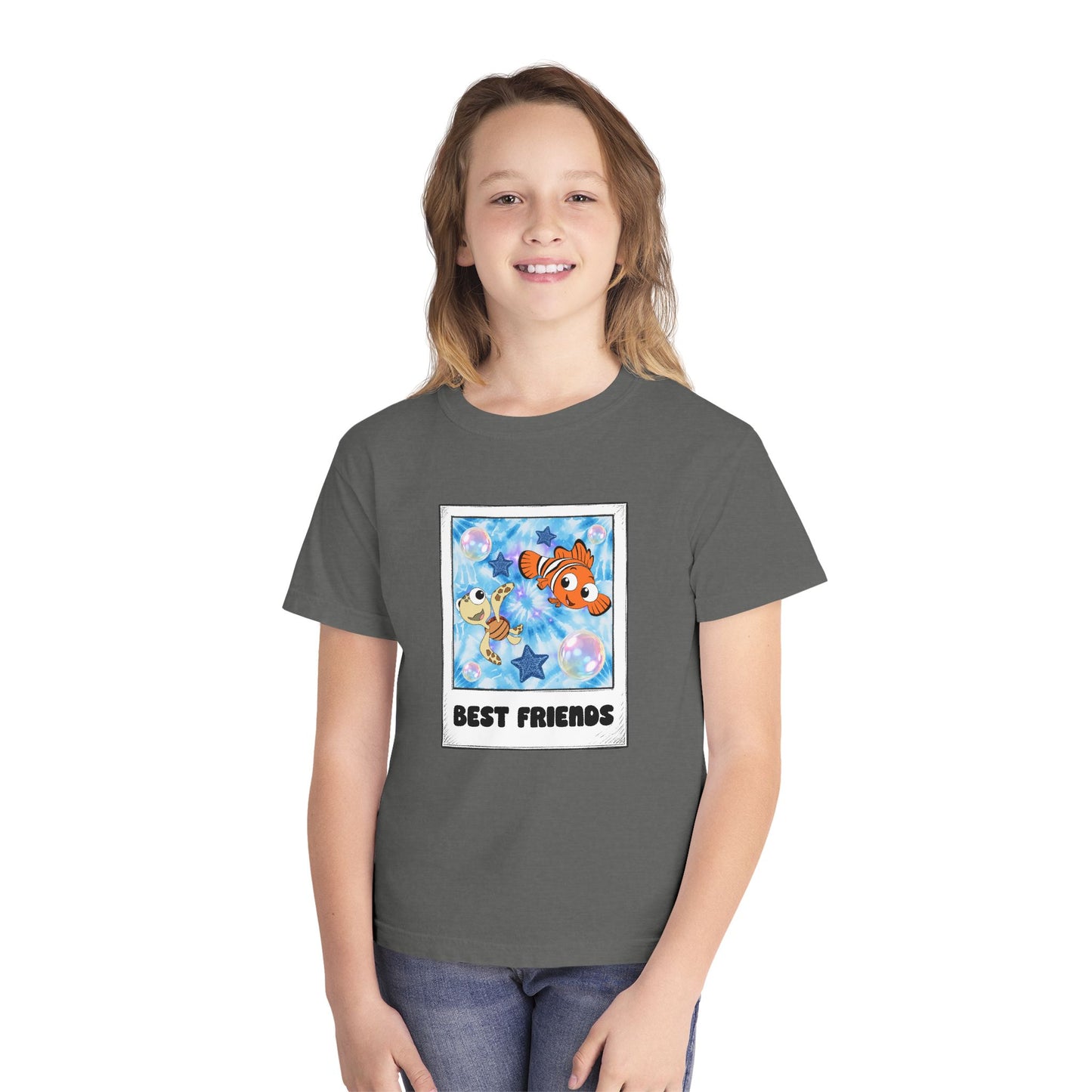 Youth Tee — 'Best Friends' Playful Fish Polaroid Graphic
